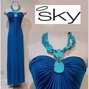 💥 BREATHTAKING💥Maxi Dress w/ Genuine Turquoise Attached Neckless